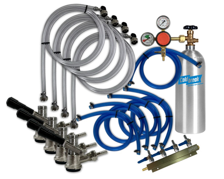 jockey box dispensing kit, four tap#number-of-taps_4-taps#regulator-option_taprite-co2-regulator---t742hp#co2-option_5-lb-tank