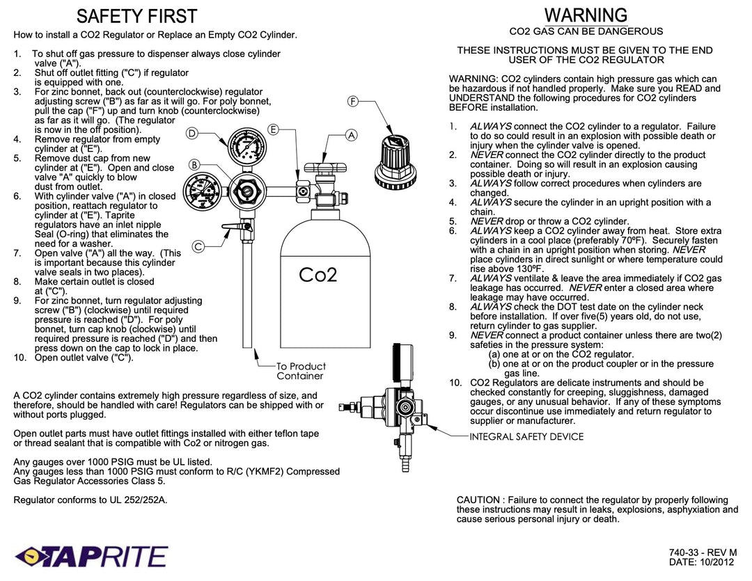 C02 Regulator with Dual Gauges Instructions by Coldbreak